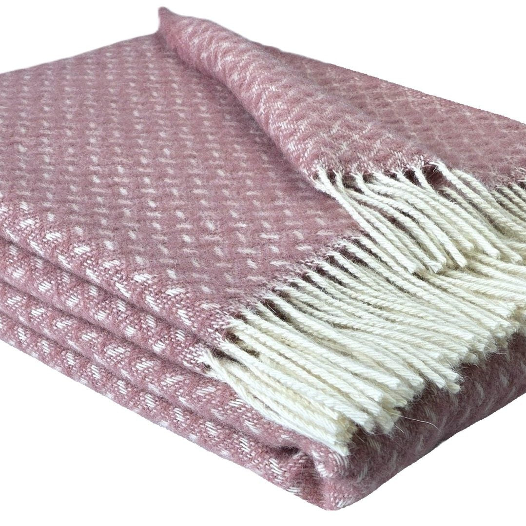 NORD A 100% vilnas pleds 140x200 white-altrosa (vecā roze)