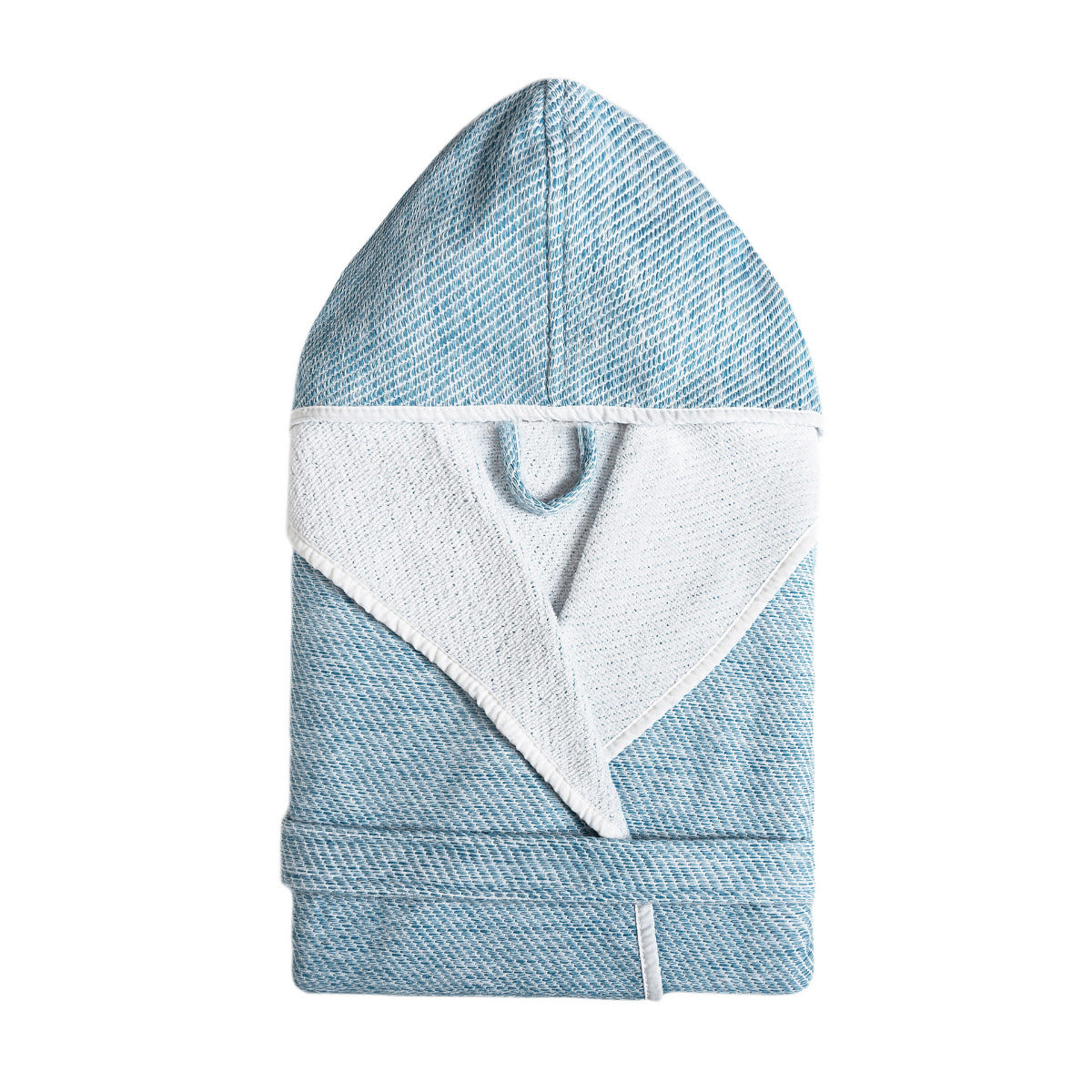 Halāts ar kapuci New York, 100% kokvilna, 420g/kvm, petrol blue, zils ar baltu