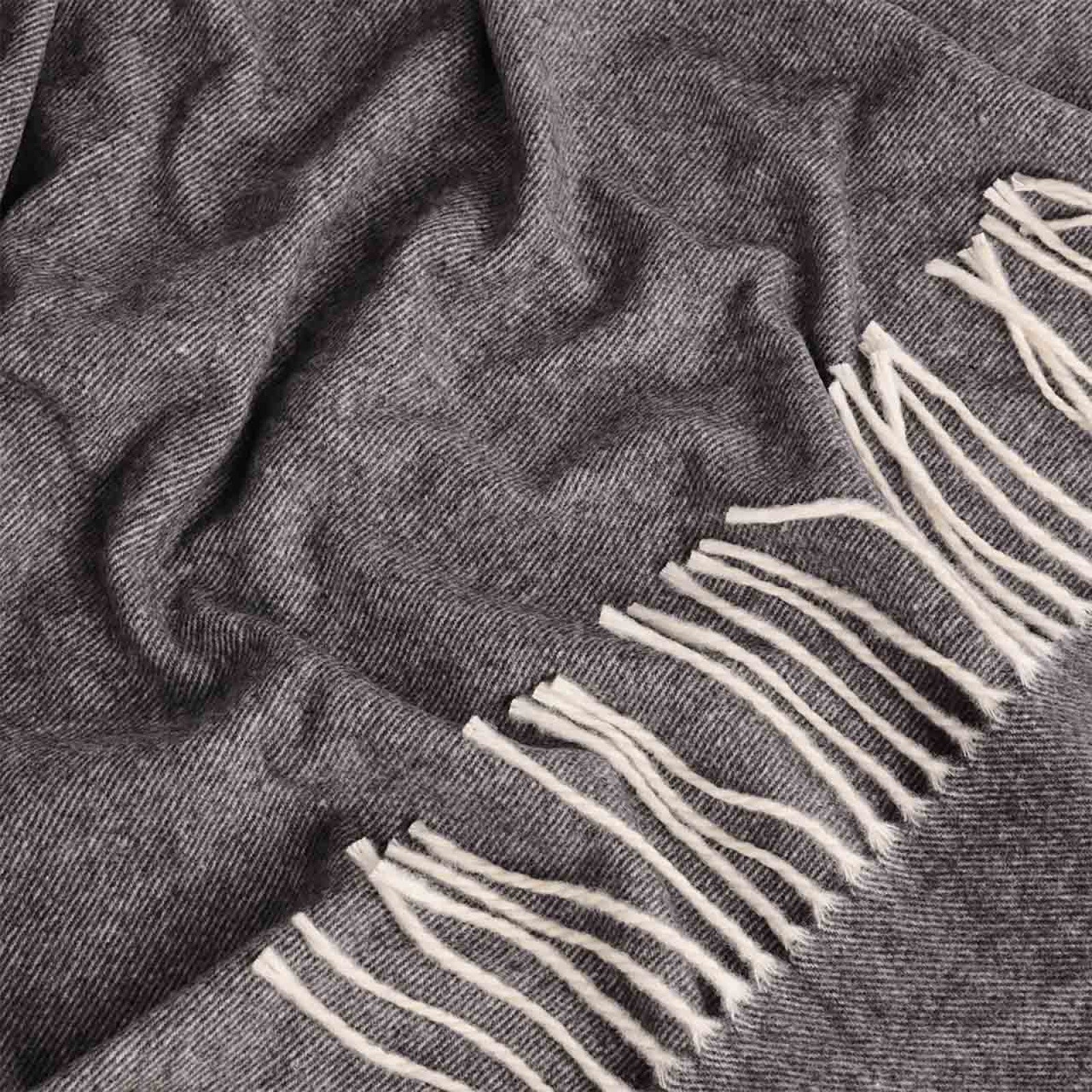 POLO Dark grey vilnas un kašmira pleda gludās auduma faktūras tuvplāns
