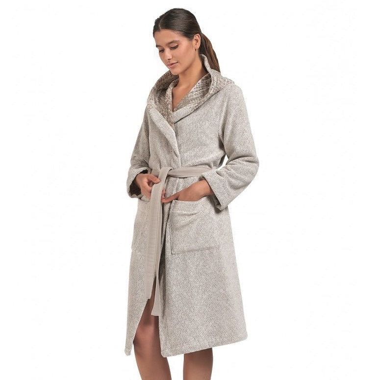 frotē halāts ar kapuci Prince of Wales, 100% kokvilna, bēšs melanžs