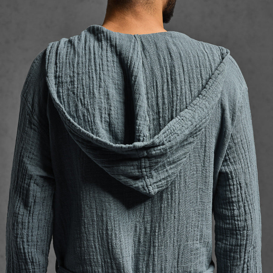 Peldmētelis ar kapuci PUNTO, 100% BCI cotton, blue, pelēk zils