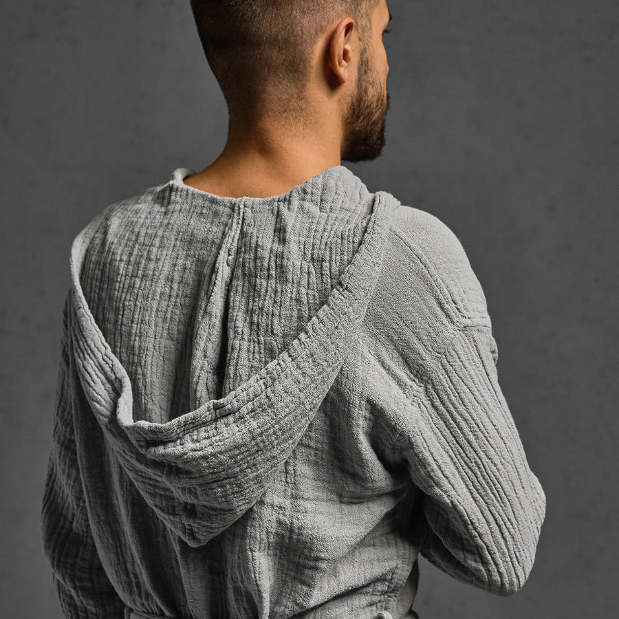 Peldmētelis ar kapuci PUNTO, 100% BCI cotton, grey, pelēks