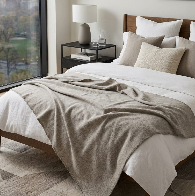 Vilnas sega SELVA, 150x200, 100% vilna, 450 g/kvm, taupe, interjerā