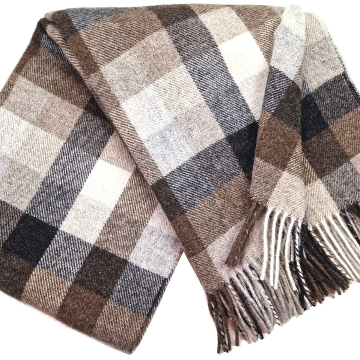 Vilnas pleds TIROL, 140x200, 100% vilna, 340 g/kvm, rūtiņu, bēšs-brūns-pelēks