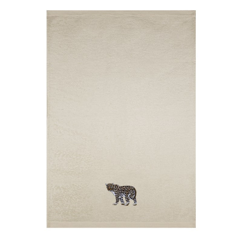 Frortē dvieļi ANIMALS, 100% kokvilna, 500 g/kvm,gaiši bēšs, ar izšuvumu leopards