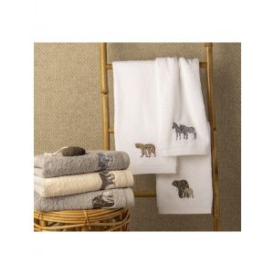 Frotē dvieļi ANILMALS bēšīgie ar izšūtu rakstu LEOPARD 100% kokvilna
