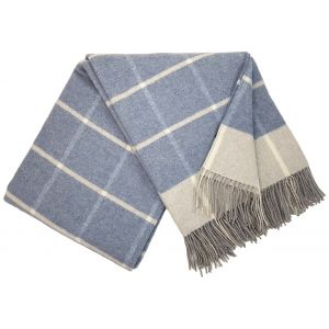 Pleds FARO rūtiņu blue 140x200 90% merino vilna, 10% kašmirs
