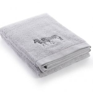 Frotē dvieļi ANILMALS pelēki ar izšūtu rakstu ZEBRA 100% kokvilna
