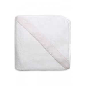 Frotē dvielis ar kapuci NINA 100x100 wite/pink 100% organiskā kokvilna