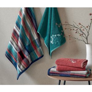 Frotē dvieļi ar izšūtu rakstu RETRO terra un blue 100% kokvilna