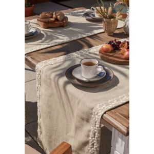 Galda celiņš VIVACE 50x170 linen ar izšuvumu pearl 60% poliesters 40% lins